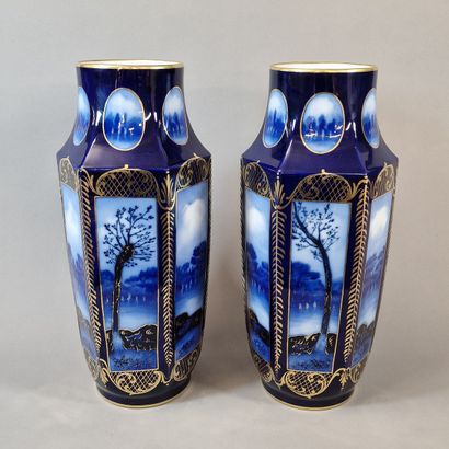MF LIMOGES - PAIR OF Art Deco porcelain BALUSTER...