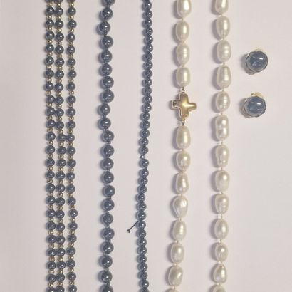 3 Modern HEMATITE PEARL COLLARS:
- One with...