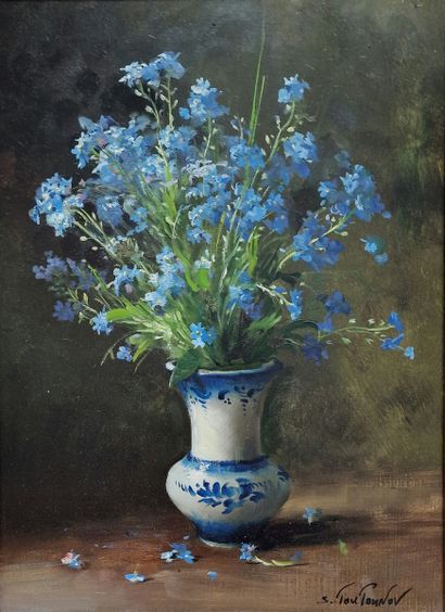 Sergueï TOUTOUNOV (Né en 1958)
Vase de myosotis
HUILE...