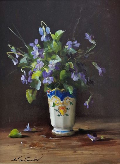 Sergueï TOUTOUNOV (Né en 1958)
Vase de violettes
HUILE...