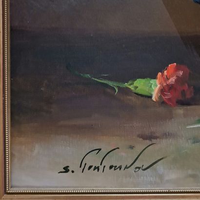 Sergueï TOUTOUNOV (Né en 1958)
Vase d'oeillets...