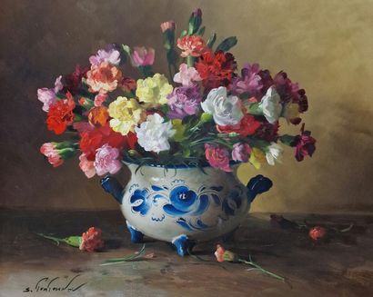 Sergueï TOUTOUNOV (Né en 1958)
Vase d'oeillets...
