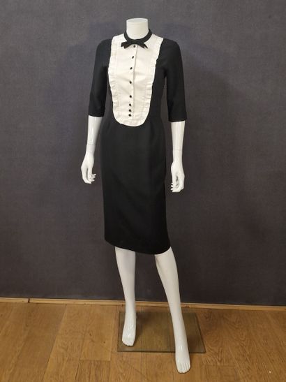 MOSCHINO - Black crepe dress with white bib....