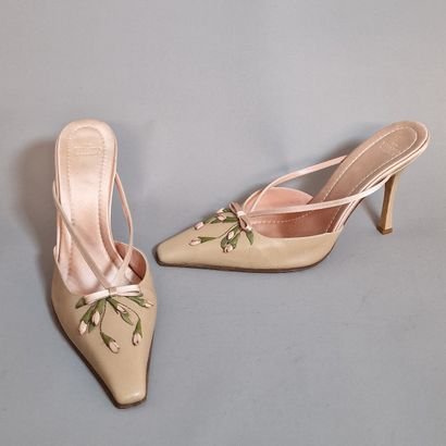 VALENTINO - Pair of nude leather MULES with...