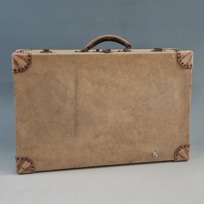 HERMES Paris - Valise en toile et cuir beige,...