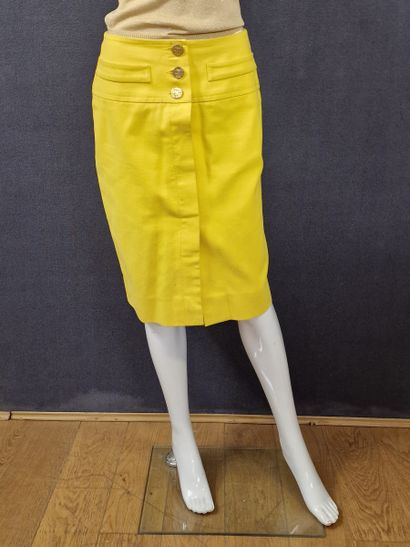 CELINE - LOT of 2 denim skirts, one yellow,...