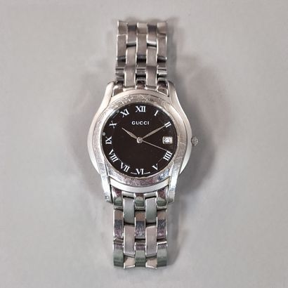 GUCCI - Steel WATCH, 34mm black dial, Roman...