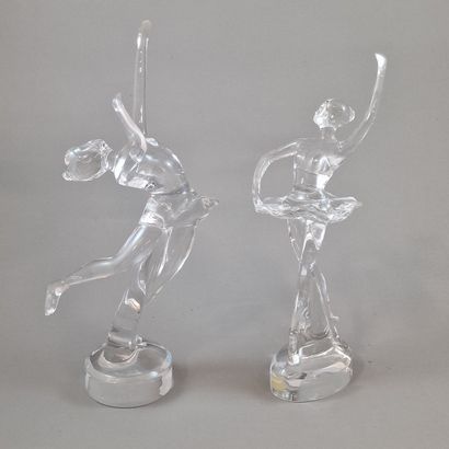 BACCARAT 2 STATUETTES OF DANCERS in partially...