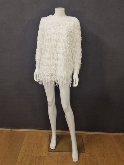 BALMAIN - White sequined knit dress with...