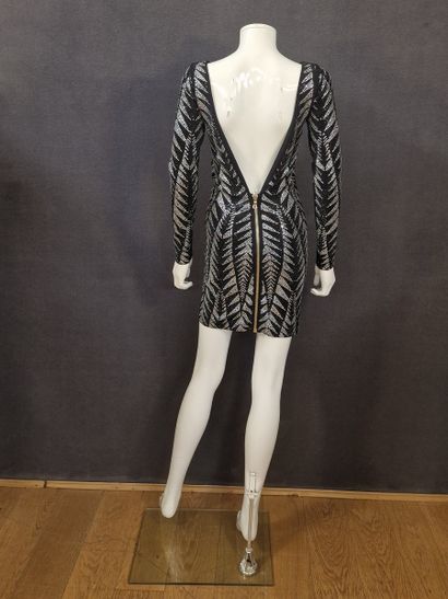 BALMAIN - Dress in black mesh with white...