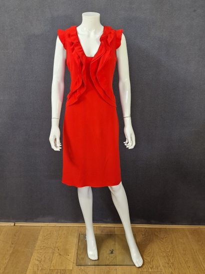 VALENTINO - Ruffled red silk crepe sleeveless...