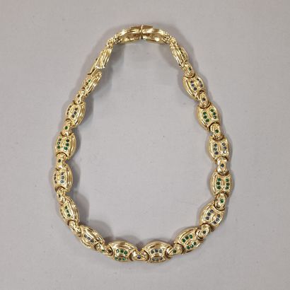 Modern necklace in gilded metal and green...