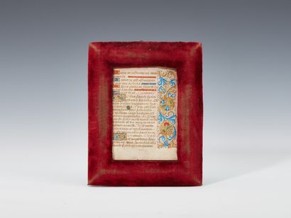 Feuillet de livre d’Heures sur parchemin...