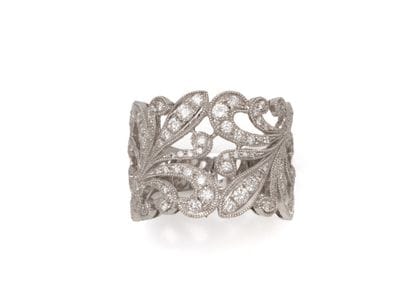 Finely cut ring in 750 thousandths white...
