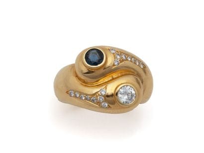 toi et moi ring in 750 thousandths gold,...