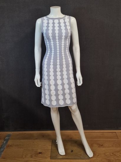 ALAIA - Sleeveless navy-white knit dress...