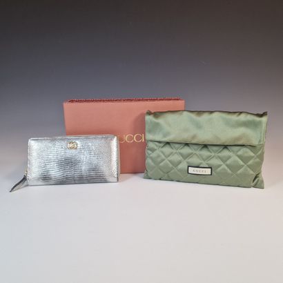 GUCCI - Silver metallic lizard zippered wallet,...