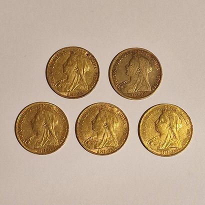 5 BRITISH GOLDEN SINGLE PIECES Victoria,...