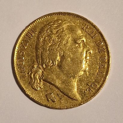 1 PIECE DE 20 FRANCS FRANCAIS OR Louis XVIII...
