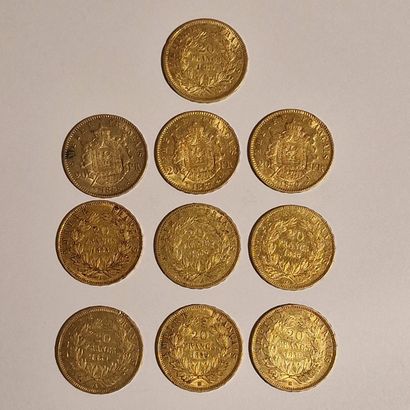 10 PIECES DE 20 FRANCS FRANCAIS OR Napoléon...
