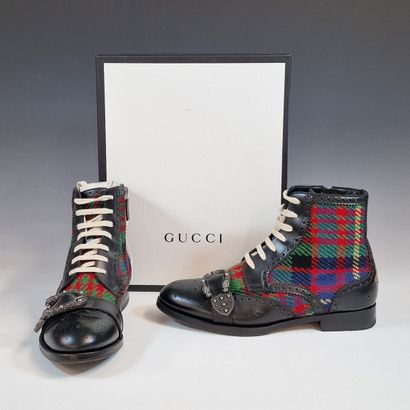 GUCCI - Pair of men's zip-up, lace-up boots...