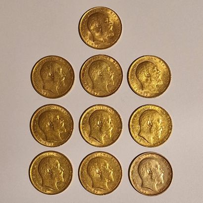 10 BRITISH SILVER GOLD PIECES Edward VII,...
