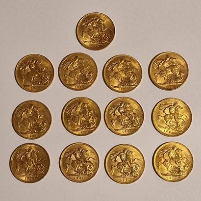 13 PIECES SOUVERAINS BRITANNIQUES OR George...
