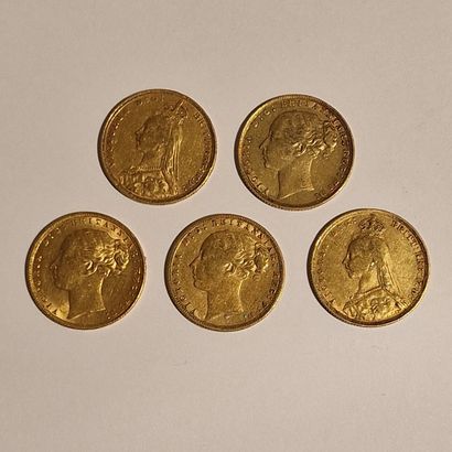 5 BRITISH GOLDEN PIECES Victoria, Years 1873;...