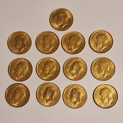 13 PIECES SOUVERAINS BRITANNIQUES OR George...