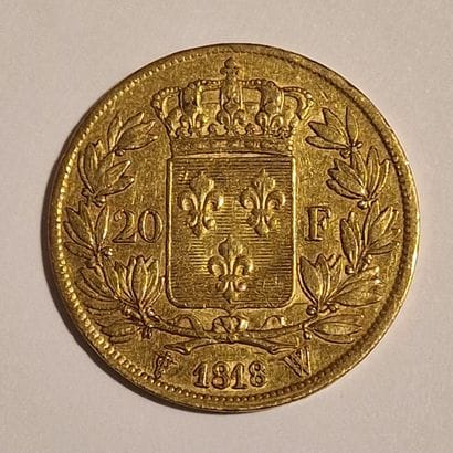 1 PIECE DE 20 FRANCS FRANCAIS OR Louis XVIII...