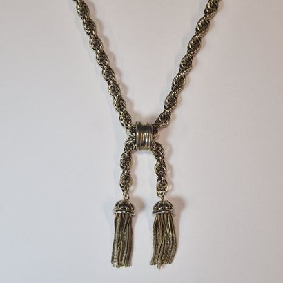 SCHIAPARELLI - COLLIER CHAINE en métal argenté...