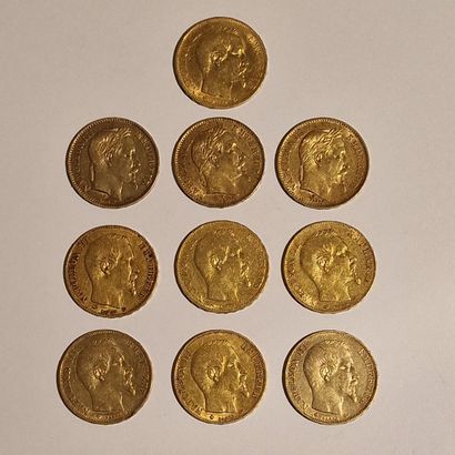 10 PIECES DE 20 FRANCS FRANCAIS OR Napoléon...