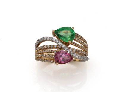 toi et moi 2-tone gold ring, 750 thousandths,...