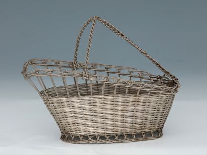 PANIER A BOUTEILLE VANNERIE en métal argenté...