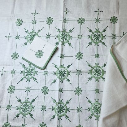 NAPPE A THE RECTANGULAIRE ET SES 6 SERVIETTES...