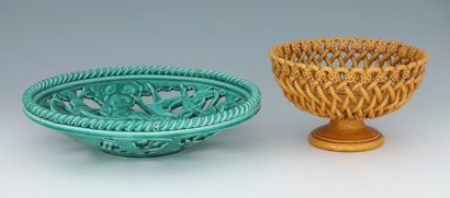 TWO round enamelled ceramic FRUIT BOWLS Circa...