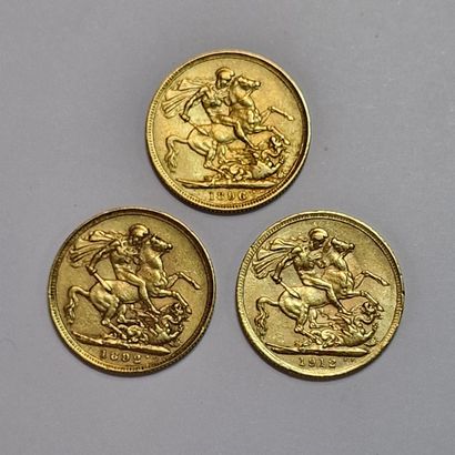 3 PIECES SOUVERAINS BRITANNIQUES OR Victoria,...