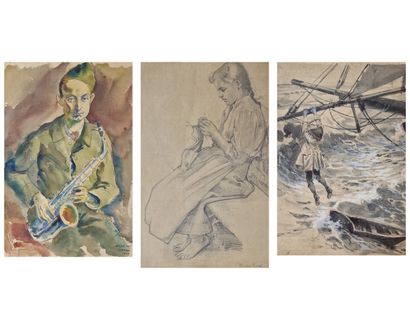 TROIS DESSINS : 

- Frieda GOLD-BOULLE (XIX-XXèmes...