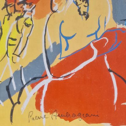 Pierre AMBROGIANI (1907-1985) 
Scène de village
GOUACHE
Signée...