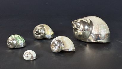 5 COQUILLAGES partiellement doublés argent...