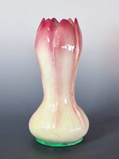 MASSIER 
VASE with petals
Polychrome glazed...