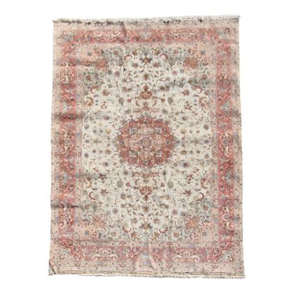 TAPIS TEBRIZ en laine et soie (chaine et...