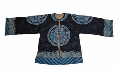 CHINA QING DYNASTY - Black silk satin jacket...