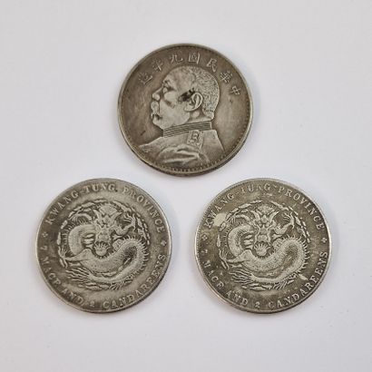 CHINA -3 SILVER 1-DOLLAR COINS
- 2 pieces...