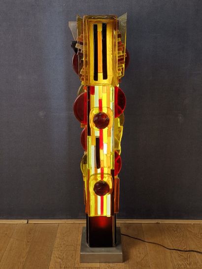 LUMINOUS COLUMN SCULPTURE Circa 1960 in colored...