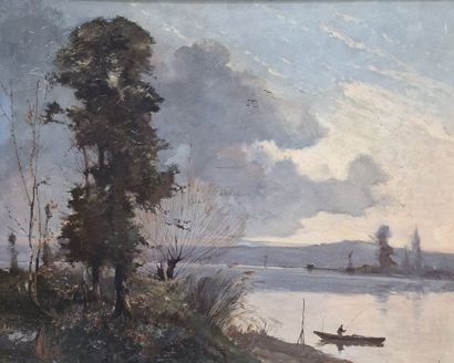 19th CENTURY SCHOOL 
River bank in the evening
OIL...