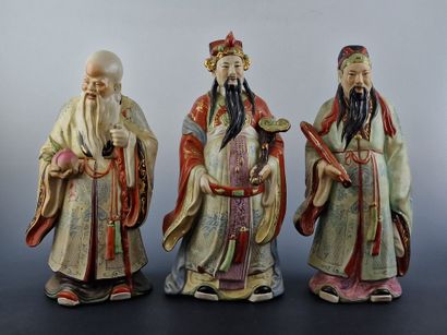 MODERN CHINA - 3 LARGE SAGE STATUETTES in...