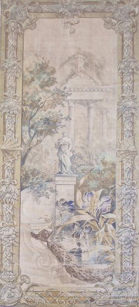 5 TOILES PEINTES CIRCA 1910 
- 2 PORTIERES...