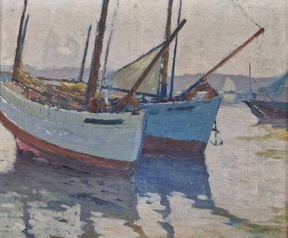 ECOLE DU XXEME SIECLE 
Sailboats
OIL ON CANVAS
Unsigned
54...