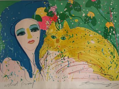 Walasse TING (1929-2010)
Woman and cat
LITHOGRAPHY
Signed...